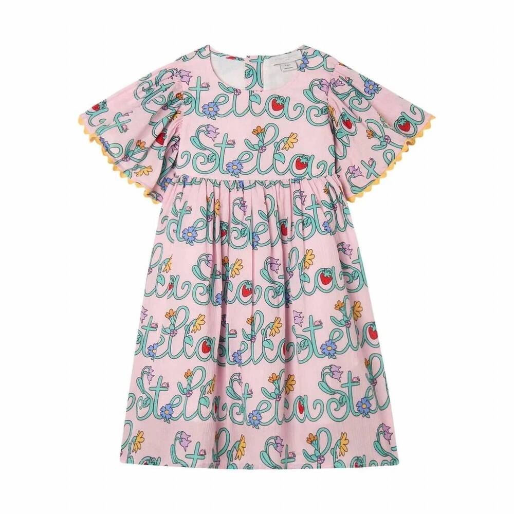 NEW STELLA MCCARTNEY girl's stella lettering woven dress in pink